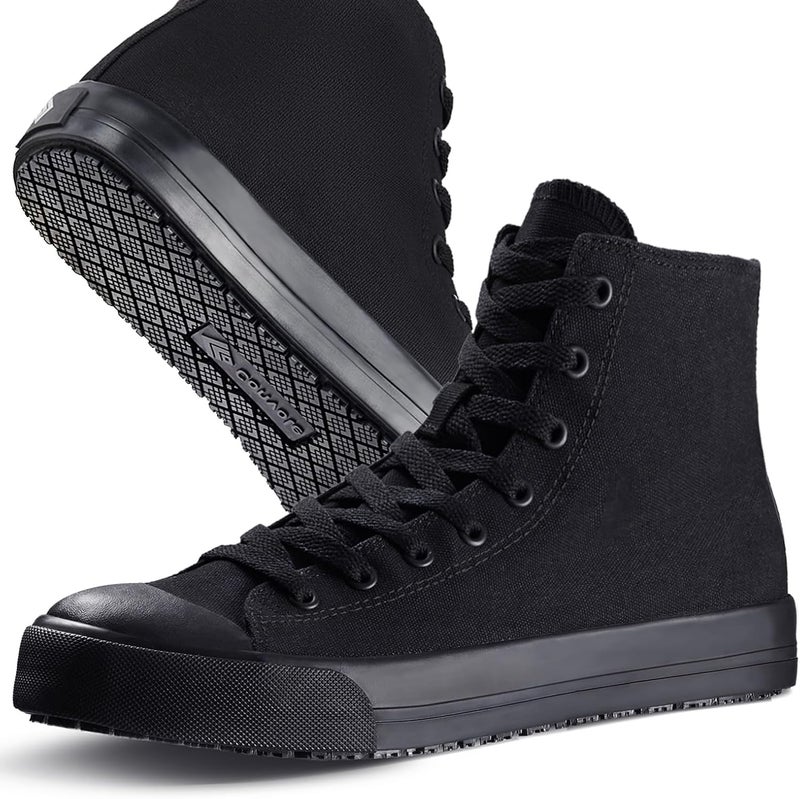 Convole Non-Slip Work Shoes for Men & Women, Unisex Oil & Water Slip-Resistant Sneakers for Food Service, Black High Top Restaurant Server Boots, Comfortable Casual Stain Resistant Chef Kitchen Shoes - Image 1
